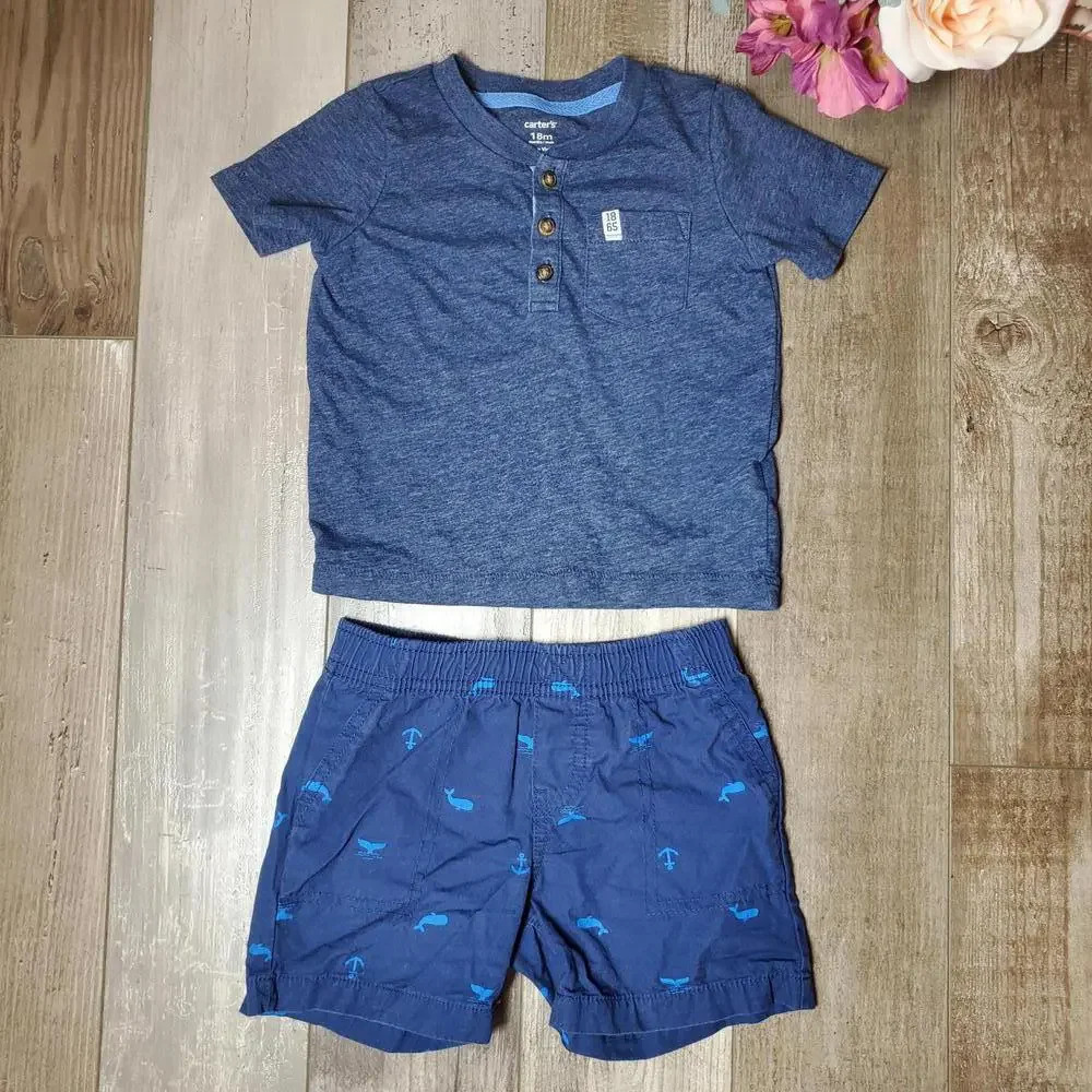Carter's Baby Toddler Boy 18m Blue Cotton Casual Summer Outfit - Picture 9 of 9